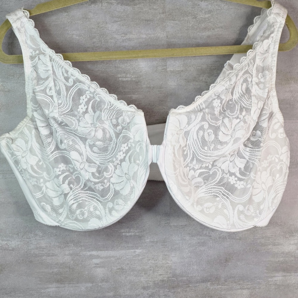 GLAMORISE White Wonderwire Front-Close Stretch Lace Bra Size US 40F